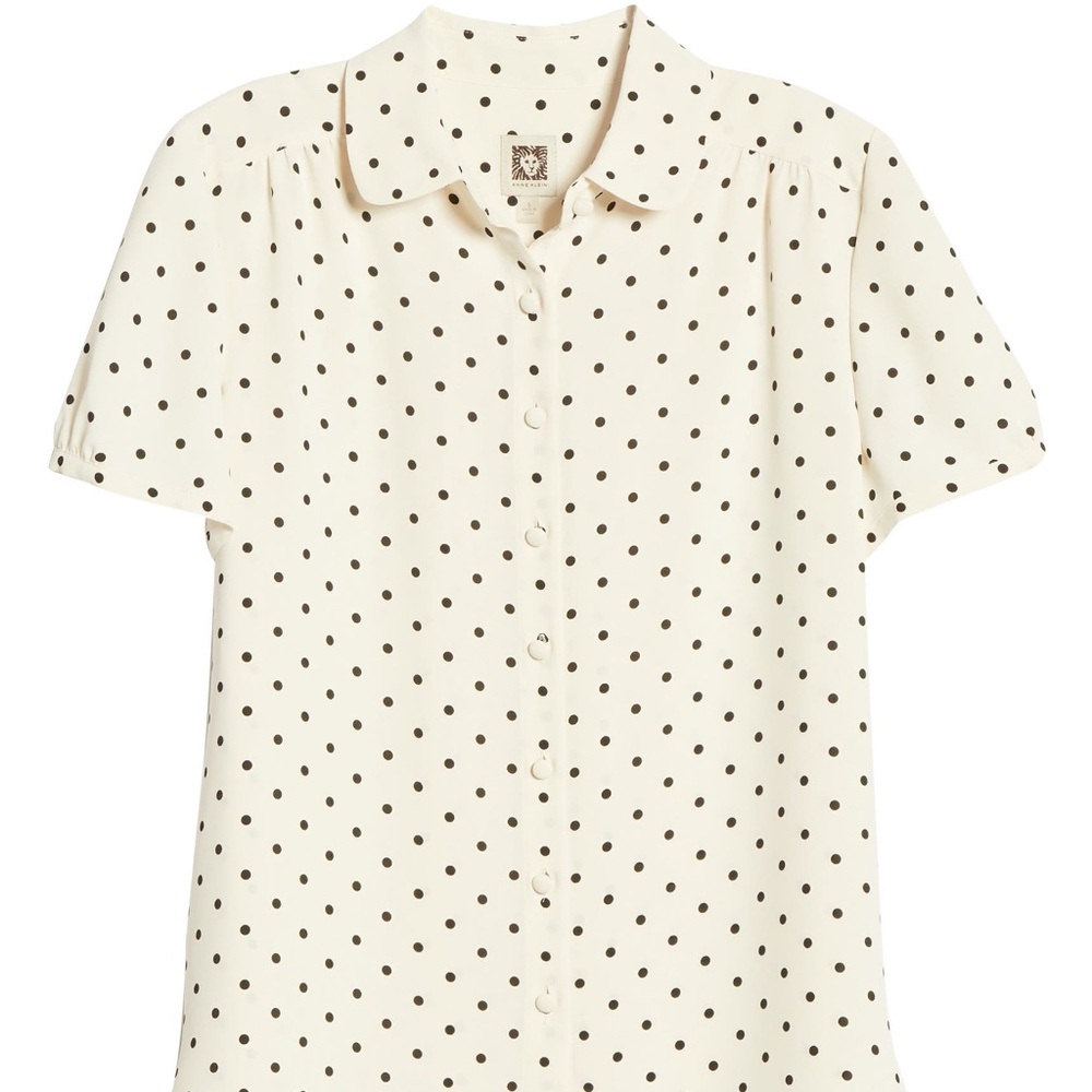 Anne Klein | Dot Print Collared Short Sleeve Blouse